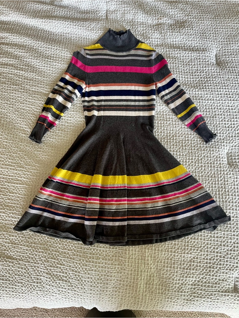 Anthropologie Mauve Sweater Dress Gray Striped Knit Long Sleeve Sz XXS